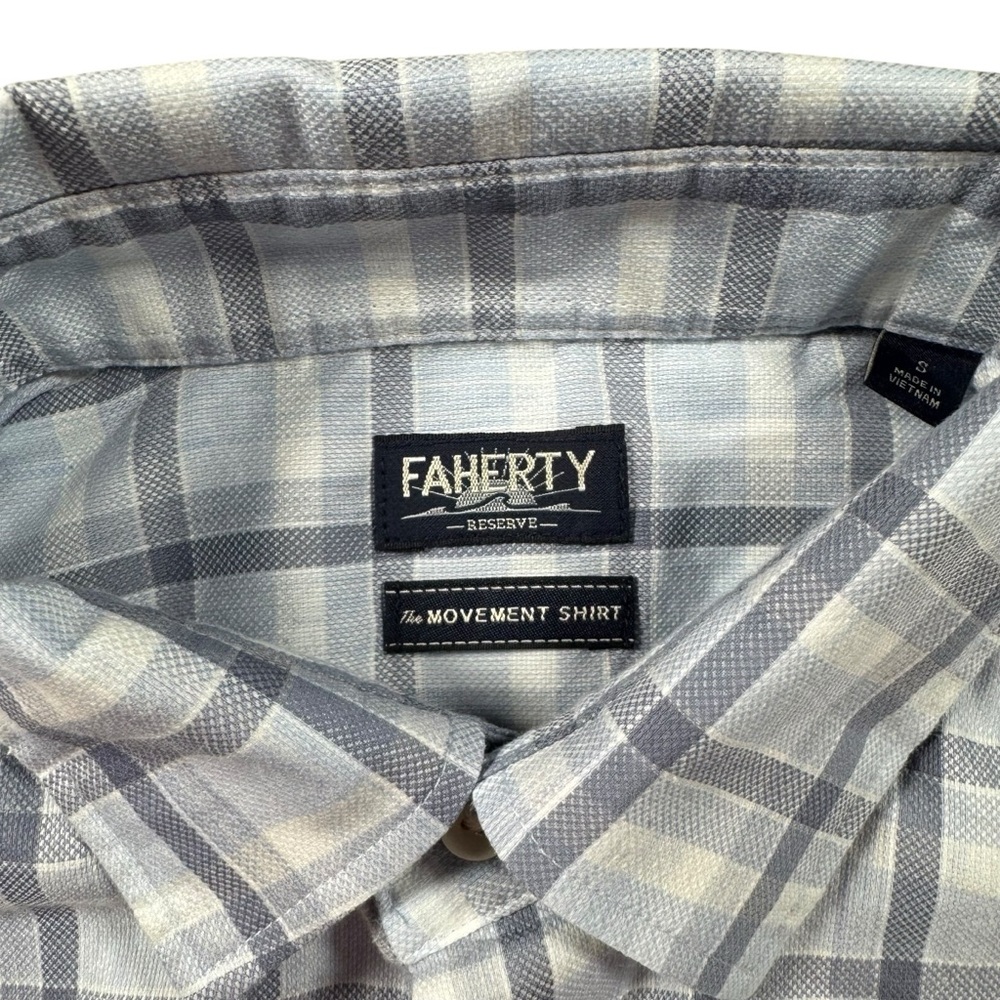 Faherty Men’s S Movement Shirt‎ Light Blue White Plaid Stretch - Picture 4 of 11
